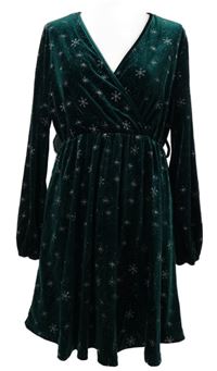 Dámské tmavozelené sametové šaty s vločkami Shein 
