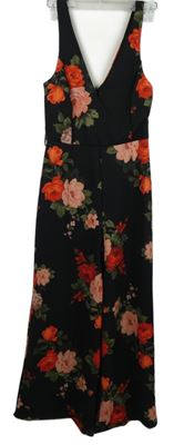 Dámský černý květovaný kalhotový palazzo overal New Look 