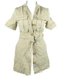 Dámské béžové lněné košilové šaty s páskem Bershka 