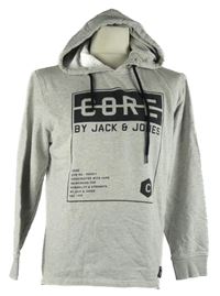 Pánská šedá mikina s potiskem a kapucí Jack&Jones 