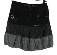 Dámská černo-šedá riflovo/pletená sukně s kytičkou Desigual 