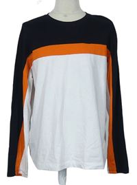 Pánské černo-bílo-oranžové triko s pruhy Topman 