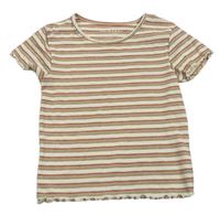 Smetanovo-barevné pruhované žebrované crop tričko Primark