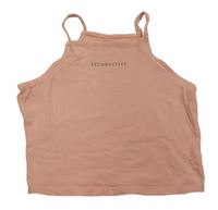 Světlerůžový crop top s nápisem 