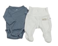 2set- tmavmodré body+ bílé sametové polodupky s nášivkou  vel.44