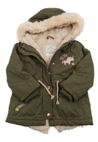 Hnědá zimní bunda s jednorožcem a kapucí George