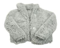 Bílo-šedý chlupatý propínací svetr 