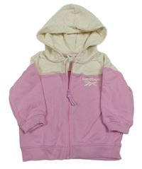 Bílo-růžová propínací mikina s logem a kapucí Reebok