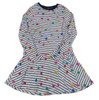 Bílo-tmavomodré pruhované bavlněné šaty s puntíky Joules