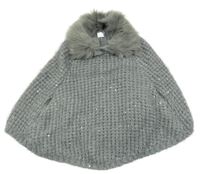 Šedé třpytivé pletené pončo s kožíškem Next vel.98-116
