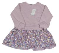 Nové - fialové teplákové šaty s flitrovanou sukní F&F