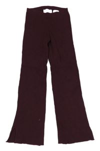 Vínové žebrované pletené flare legíny H&M