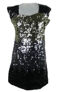 Dámské černo-zlato-stříbrné flitrové společenské šaty Internacionale