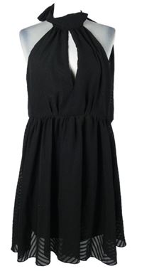 Dámské černé šifonové vzorované šaty s chokerem H&M