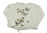 Světlešedé melírované triko se třpytivými motýly H&M