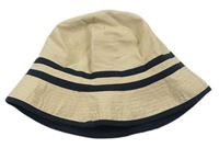 Béžovo-tmavomodrý oboustranný klobouk 