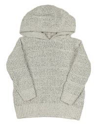 Bílo-černý melírovaný žinylkový svetr s kapucí zn. Dunnes stores