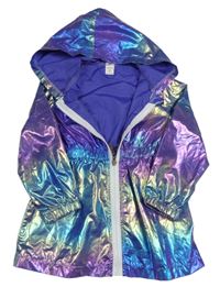 Modro-barevná duhová metalická parka s kapucí Shein