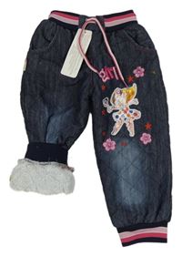 Nové - Tmavomodré prošívané zateplené rifle s holčičkou Yazkon