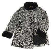 Bílo-černý vzorovaný podšitý kabát s kožešinou H&M
