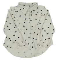 Bílo-černá halenka se srdíčky a volánky 