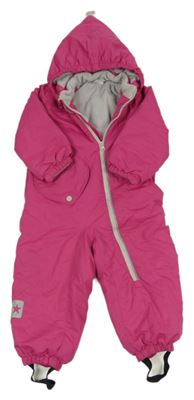 Fuchsiová šusťáková zimní kombinéza s kapucí