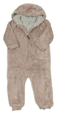 Světlerůžová chlupatá podšitá kombinéza s kapucí F&F