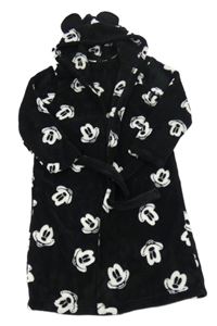 Černý chlupatý župan s Mickeym a kapucí 