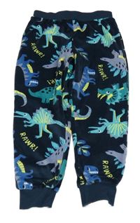 Tmavomodré plyšoté pyžamové kalhoty s dinosaury Primark