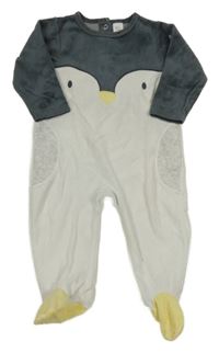 Tmavošedo-bílý sametový overal - tučňák C&A