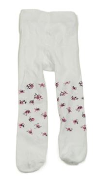 Bílé punčocháče s kytičkami