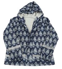 Tmavomodrá nepromokavá bunda s roboty a kapucí 