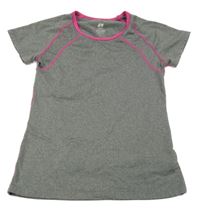 Šedé melírované sportovní tričko s růžovým prošitím H&M