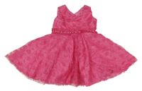 Fuchsiové krajkové slavnostní šaty s korálky 