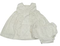 2set - Bílé plátěné šaty s puntíky + kalhotky zn. Next