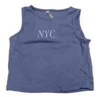 Modrý žebrovaný crop top s nápisem Primark