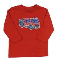 Červené triko s hasiči z překlápěcích flitrů Topolino