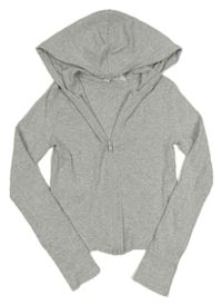 Šedá žebrovaná propínací crop mikina s kapucí H&M