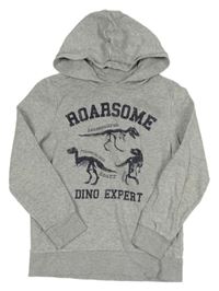 Šedá melírovaná mikina s dinosaury a kapucí C&A