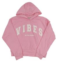 Světlerůžová crop mikina s nápisem a kapucí Matalan