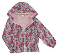 Růžová šusťáková jarní bunda s kytičkami a kapucí Zeeman