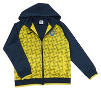 Tmavomodro-žlutá propínací sportovní mikina s výšivkou a kapucí Joma