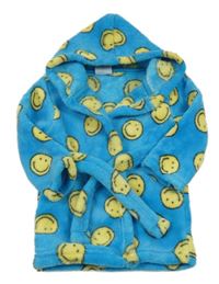 Tyrkysový chlupatý župan se smajlíky 