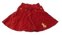 Červená sametová riflová kolová sukně s pejskem 