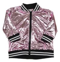 Světlerůžová lesklá bunda s pruhovanými lemy Weissman