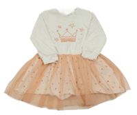 Bílo-broskvové bavlněno/tylové šaty s korunkami Lupilu