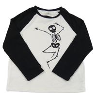 Bílo-černé triko s kostlivcem Shein