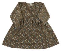 Hnědé manšestrové šaty s kytičkami 