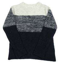 Černo-šedo-tmavošedý pruhovaný vlněný svetr H&M