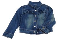 Tmavomodrá riflová crop bunda s volánky Kiki&Koko